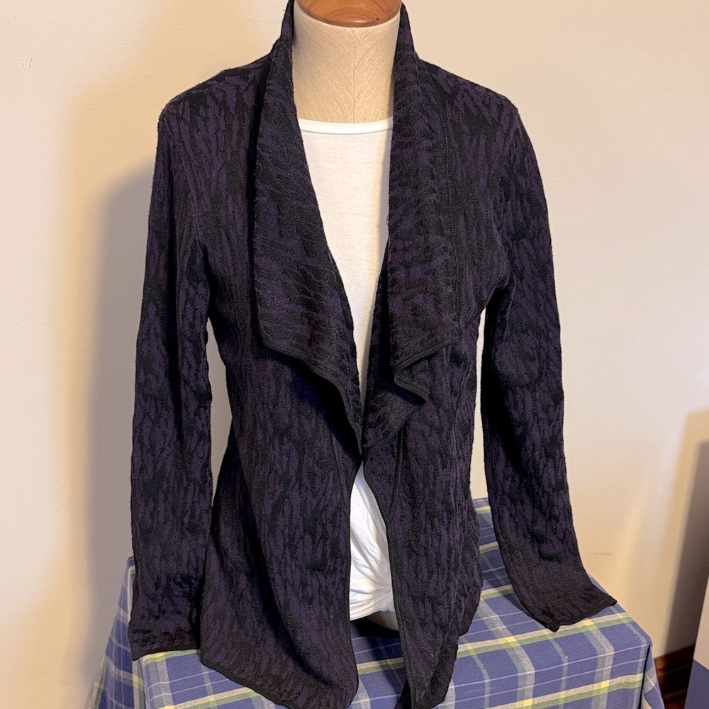 Classiques Entier cascade shawl collar purple black open front sweater -Sz M